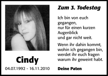 Traueranzeige von Cindy Schulz von Hersbrucker Zeitung