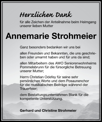 Traueranzeige von Annemarie Strohmeier von Hersbrucker Zeitung