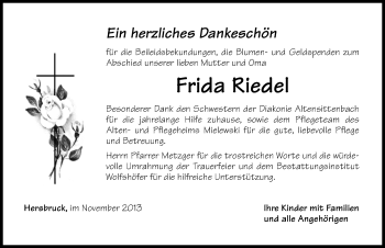 Traueranzeige von Frida Riedel von Hersbrucker Zeitung