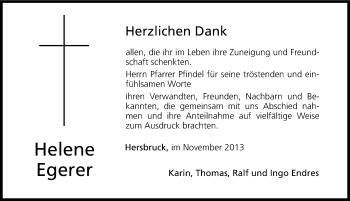 Traueranzeige von Helene Egerer von Hersbrucker Zeitung