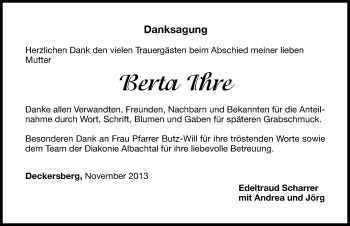 Traueranzeige von Berta Ihre von Hersbrucker Zeitung