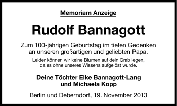 Traueranzeige von Rudolf Bannagott von Hersbrucker Zeitung