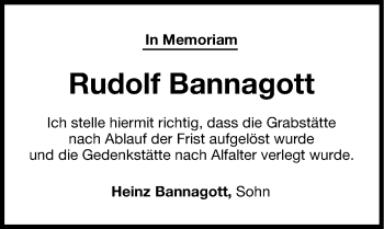 Traueranzeige von Rudolf Bannagott von Hersbrucker Zeitung