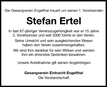 Traueranzeige von Stefan Ertel von Hersbrucker Zeitung