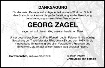 Traueranzeige von Georg Zagel von Hersbrucker Zeitung