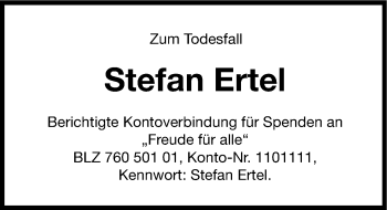 Traueranzeige von Stefan Ertel von Hersbrucker Zeitung