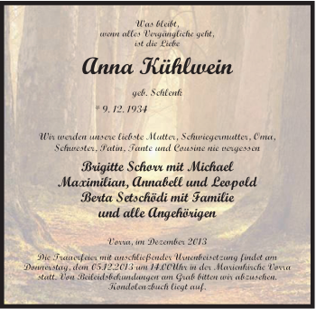 Traueranzeige von Anna Kühlwein von Hersbrucker Zeitung