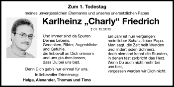 Traueranzeige von Karlheinz Friedrich von Hersbrucker Zeitung