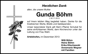 Traueranzeige von Gunda Böhm von Hersbrucker Zeitung
