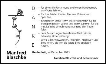 Traueranzeige von Manfred Blaschke von Hersbrucker Zeitung