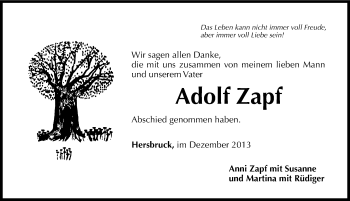Traueranzeige von Adolf Zapf von Hersbrucker Zeitung