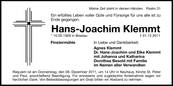 Traueranzeige von Hans-Joachim Klemmt von Hersbrucker Zeitung
