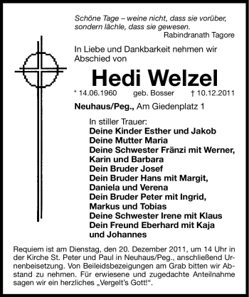 Traueranzeige von Hedi Welzel von Hersbrucker Zeitung