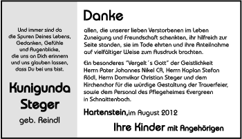 Traueranzeige von Kunigunda Steger von Hersbrucker Zeitung
