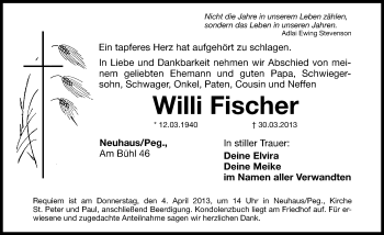 Traueranzeige von Willi Fischer von Hersbrucker Zeitung