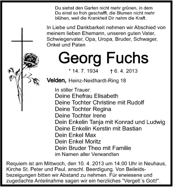 Traueranzeige von Georg Fuchs von Hersbrucker Zeitung