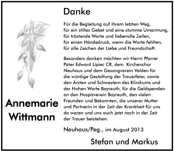Traueranzeige von Annemarie Wittmann von Hersbrucker Zeitung