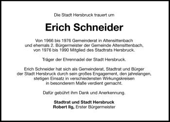 Traueranzeige von Erich Schneider von Hersbrucker Zeitung