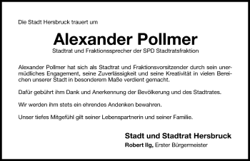 Traueranzeige von Alexander Pollmer von Hersbrucker Zeitung