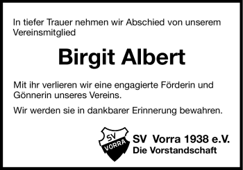 Traueranzeige von Birgit Albert von Hersbrucker Zeitung