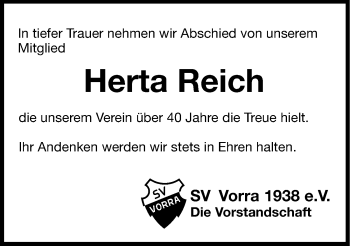 Traueranzeige von Herta Reich von Hersbrucker Zeitung