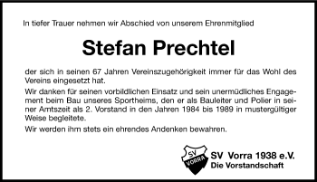 Traueranzeige von Stefan Prechtel von Hersbrucker Zeitung