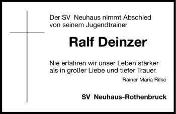 Traueranzeige von Ralf Deinzer von Hersbrucker Zeitung