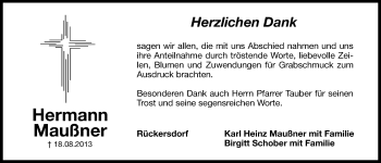 Traueranzeige von Hermann Maußner von Hersbrucker Zeitung