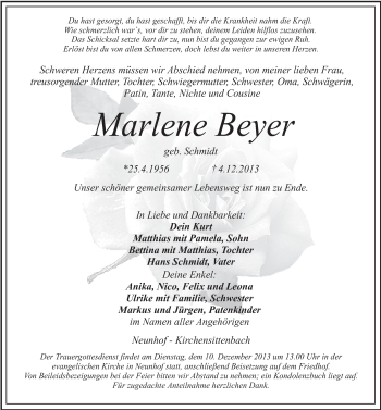 Traueranzeige von Marlene Beyer von Hersbrucker Zeitung