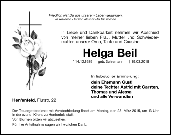 Traueranzeige von Helga Beil von Hersbrucker Zeitung