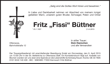 Traueranzeige von Fritz Büttner von Pegnitz-Zeitung