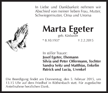 Traueranzeige von Marta Egeter von Pegnitz-Zeitung