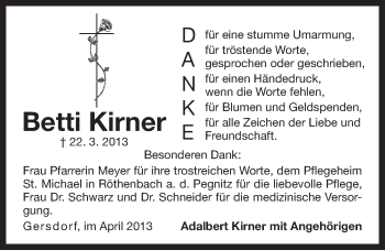 Traueranzeige von Betti Kirner von Der Bote
