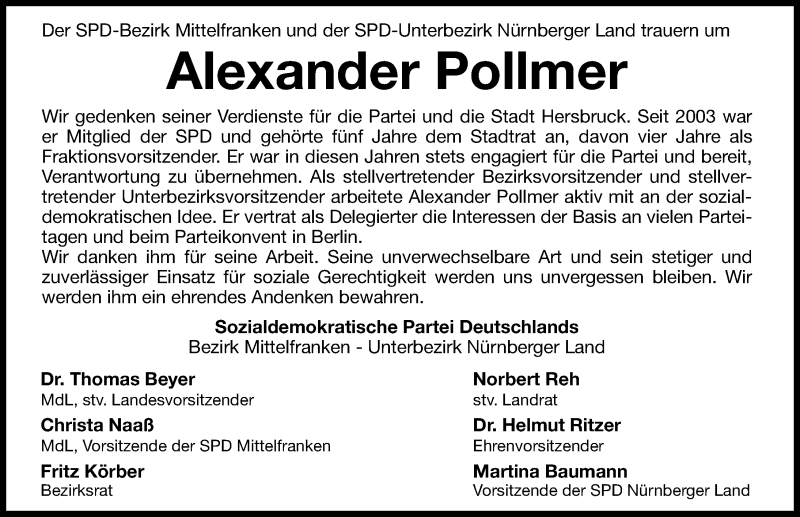  Traueranzeige für Alexander Pollmer vom 16.02.2013 aus Hersbrucker Zeitung