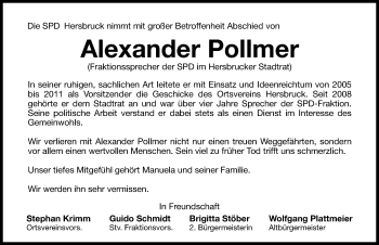 Traueranzeige von Alexander Pollmer von Hersbrucker Zeitung