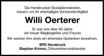Traueranzeige von Willi Oerterer von Hersbrucker Zeitung