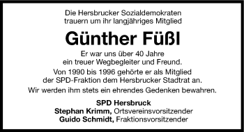 Traueranzeige von Günther Füßl von Hersbrucker Zeitung