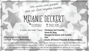 Traueranzeige von Melanie Deckert von Pegnitz-Zeitung