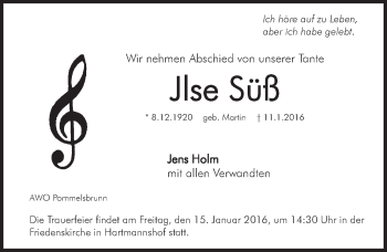 Traueranzeige von Jlse Süß von Hersbrucker Zeitung