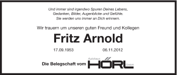 Traueranzeige von Fritz Arnold von Hersbrucker Zeitung