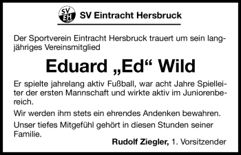 Traueranzeige von Eduard Wild von Hersbrucker Zeitung