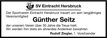 Traueranzeige von Günther Seitz von Hersbrucker Zeitung