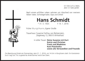 Traueranzeige von Hans Schmidt von Der Bote