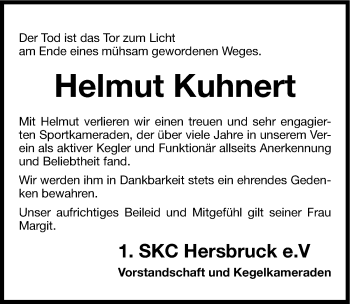 Traueranzeige von Helmut Kuhnert von Hersbrucker Zeitung