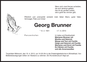 Traueranzeige von Georg Brunner von Der Bote