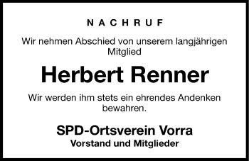 Traueranzeige von Herbert Renner von Hersbrucker Zeitung