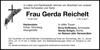 Traueranzeige von Gerda Reichelt von Hersbrucker Zeitung
