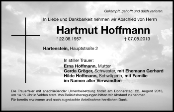 Traueranzeige von Hartmut Hoffmann von Hersbrucker Zeitung