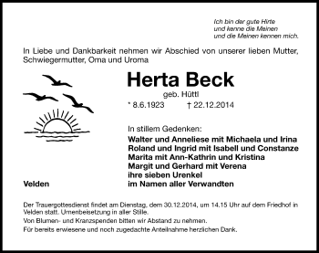Traueranzeige von Herta Beck von Hersbrucker Zeitung