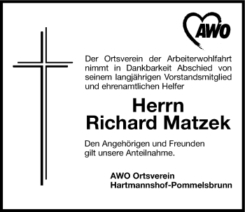 Traueranzeige von Richard Matzek von Hersbrucker Zeitung